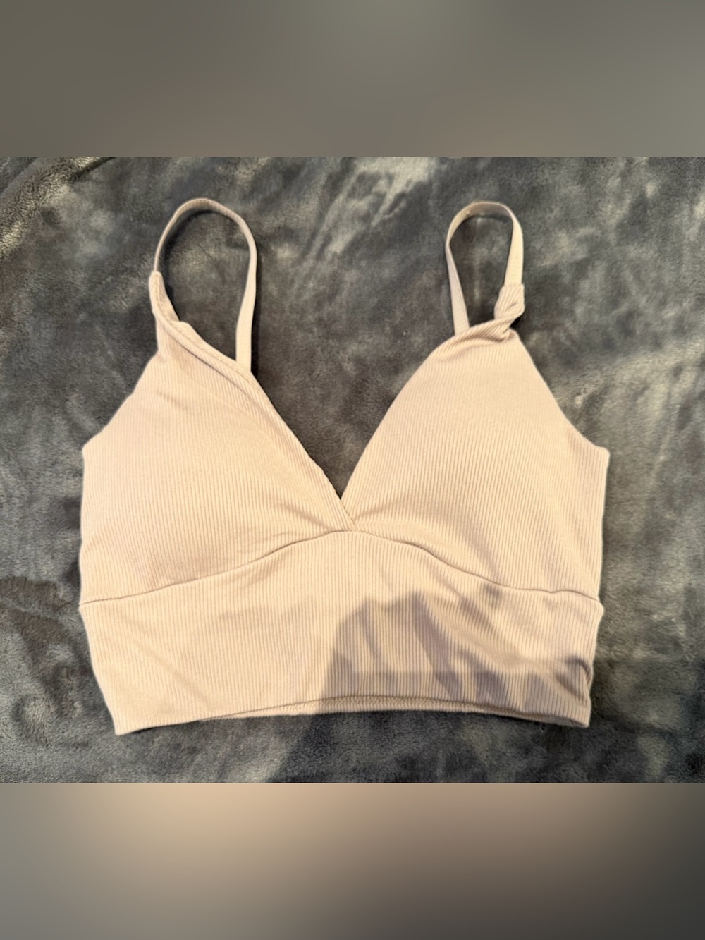 NWOT Danskin Ribbed V-Neck Bralette -Size L — Beige- removable pads